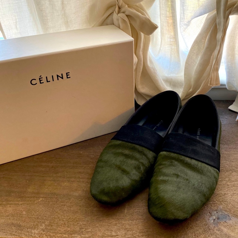 Celine Pony Hair Band Slipper in Forest